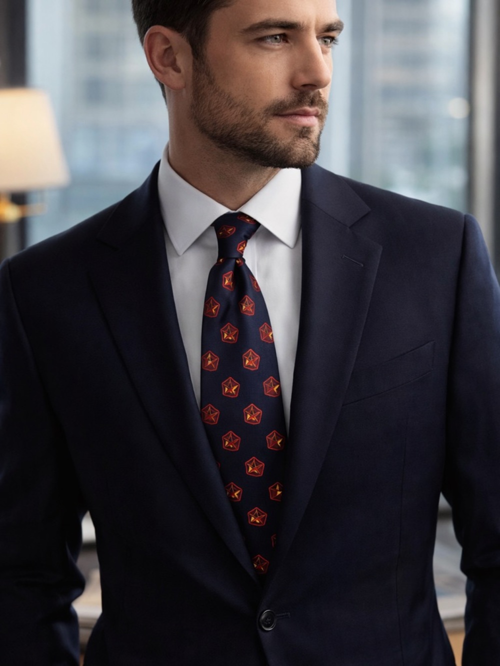 Christian Dior Monsieur Silk Tie | Navy Blue Red Geometric Pattern Designer